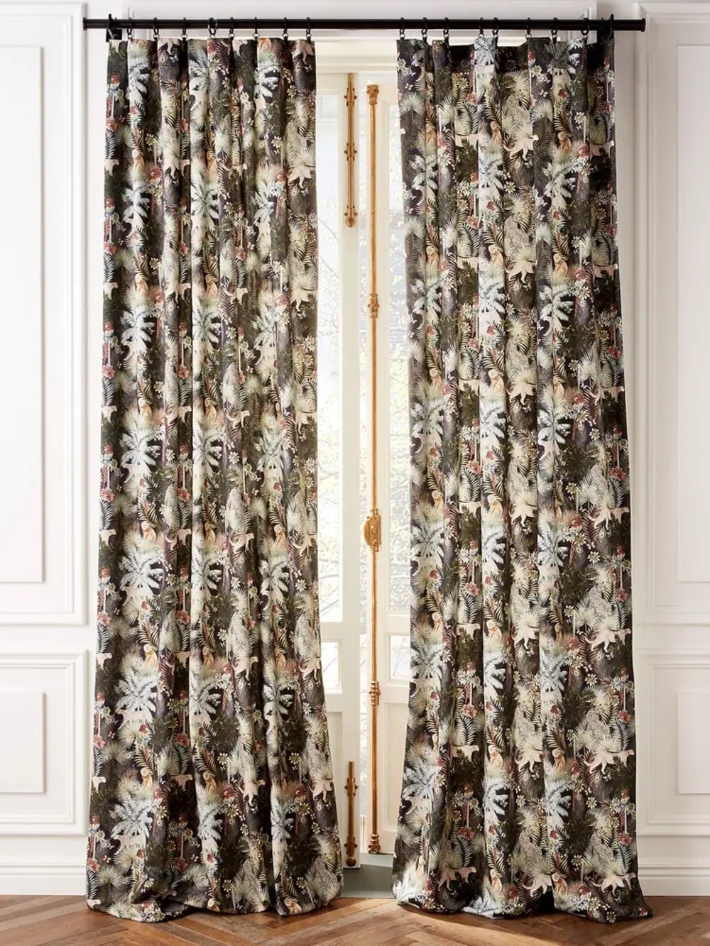 NWT CB2 Two Palm Grove Jungle-Print Window Curtain Panels 48"x108"